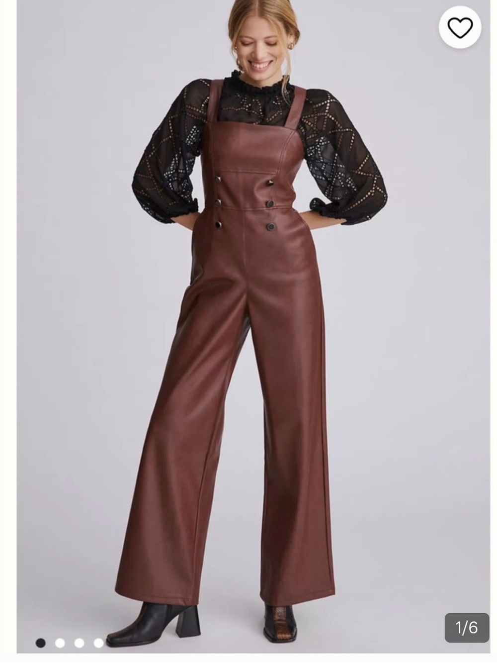 Avec Les Filles Brown Faux Leather Wide-Leg Jumpsuit